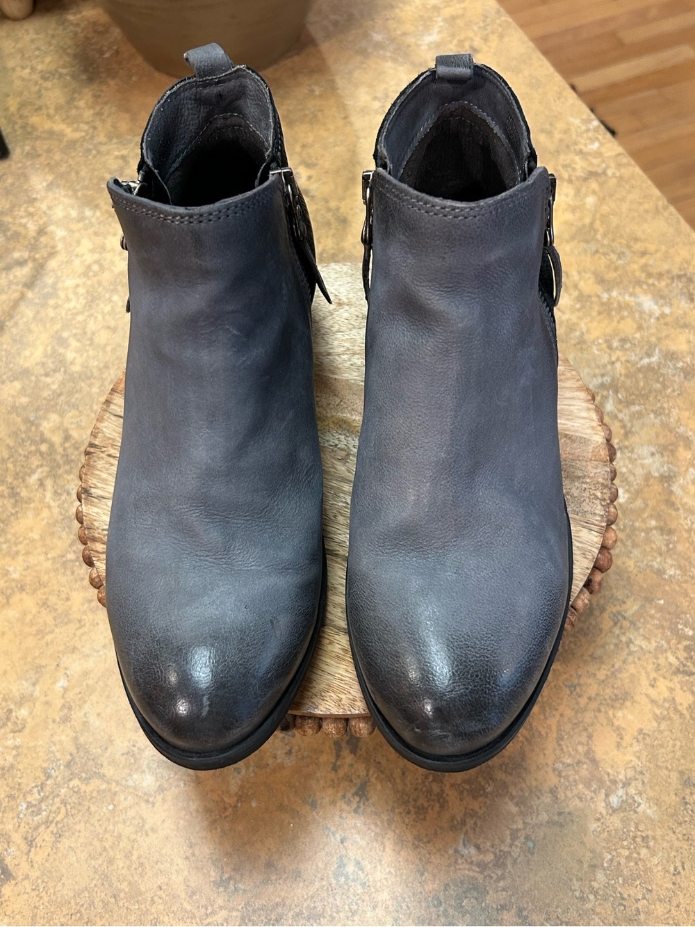 Miz Mooz Women's Slate Blue Leather Ankle Booties
